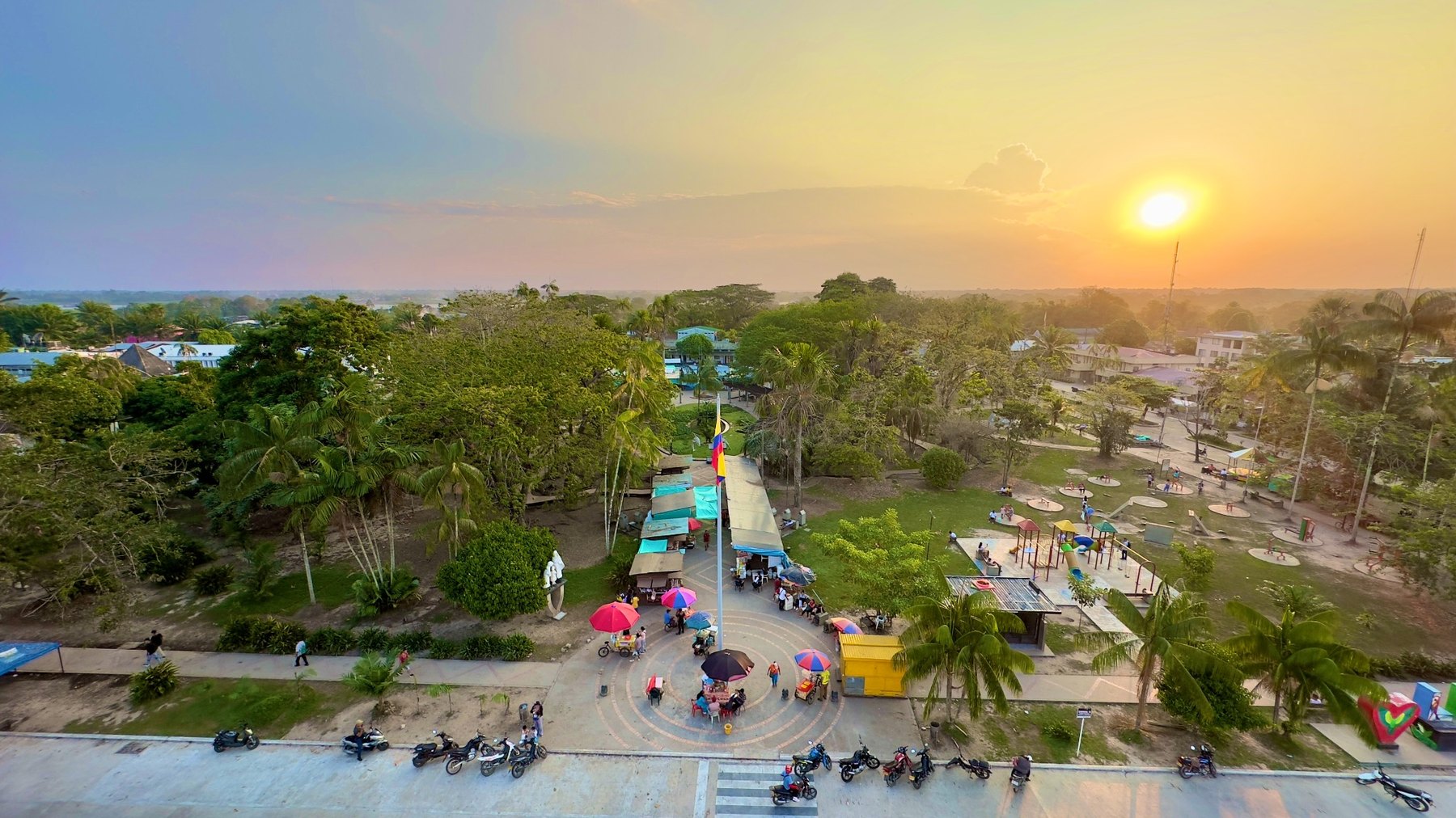 Sunset and quiet river atmosphere in Puerto Narino